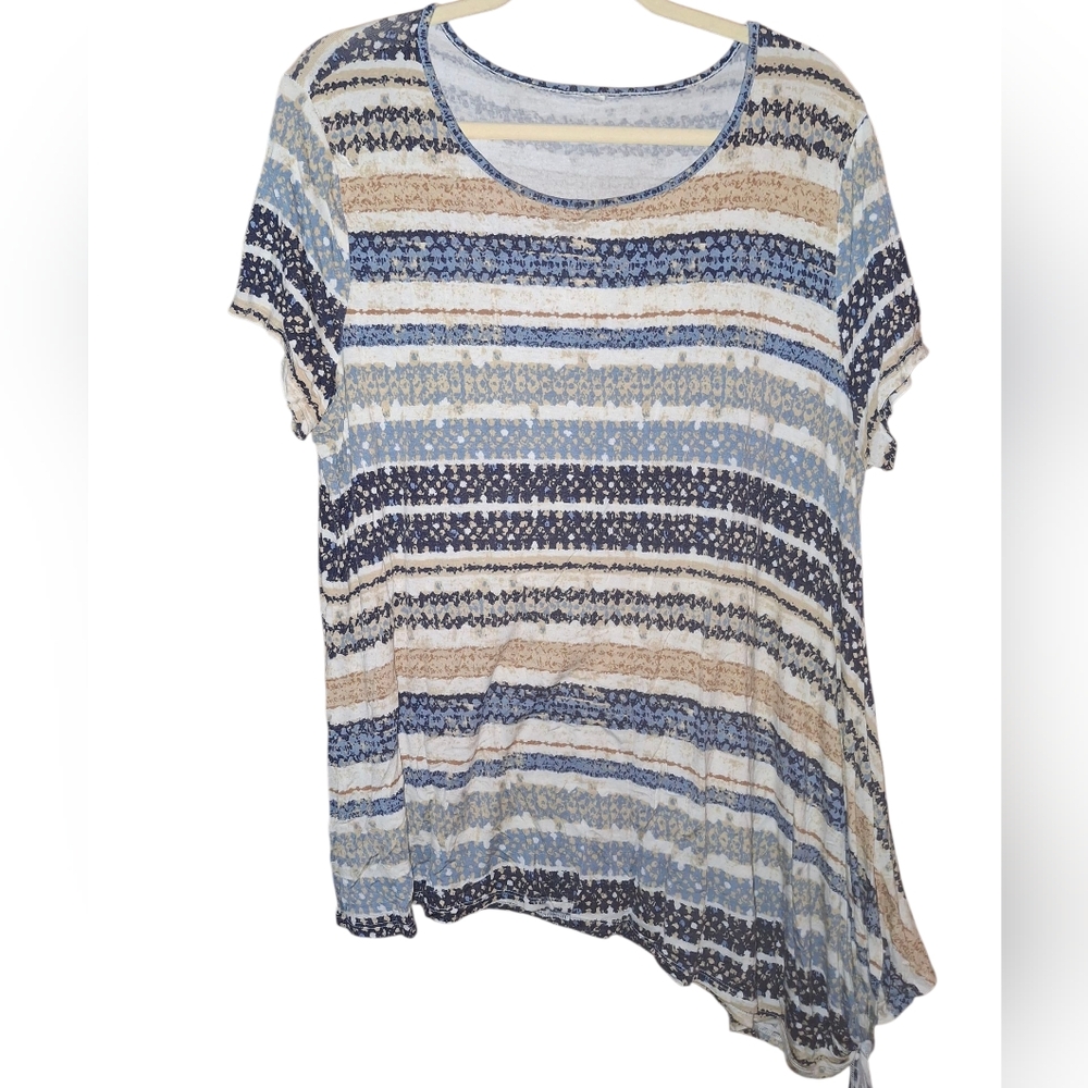Cato 2xl Top Short Sleeve Striped Breathable Tie Sash WomanDimensions Pit-pit